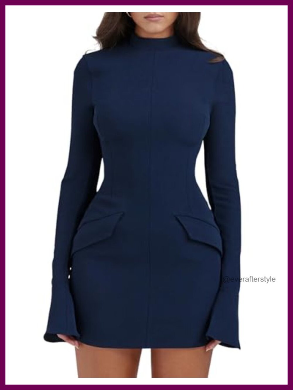 Long Sleeve Mock Neck Bodycon Mini Party Dress with Pockets
